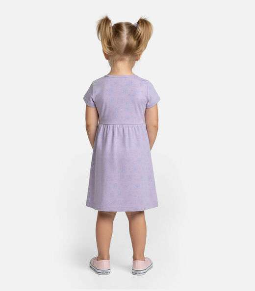 Vestido Infantil Manga Curta Estampado Biju Kids Roxo
