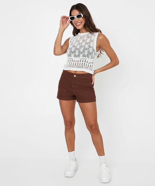 Image_Short Feminino Sarja Barra Dobrado Uber Jeans Marrom
