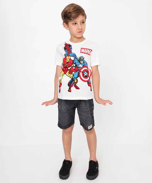 Camiseta Infantil Vingadores Marvel Tam 4 a 10 Off White 