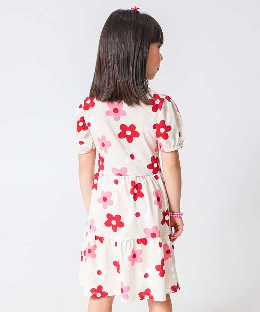 Vestido Infantil Margarida Manga Bufante Bege Marisa Tam 4 a 10