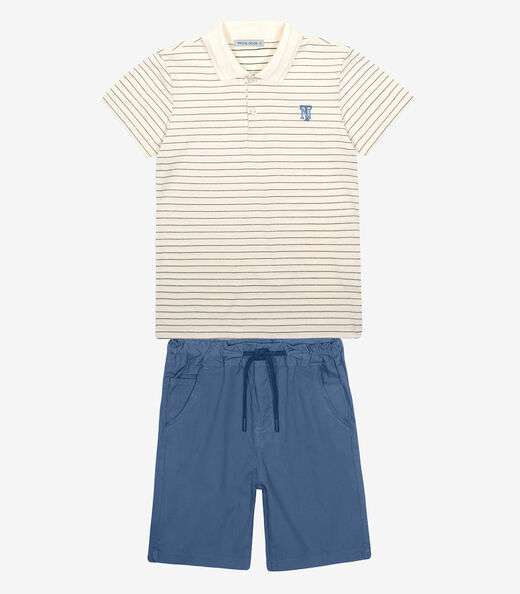 Conjunto Infantil Polo Com Bermuda Trick Nick Bege