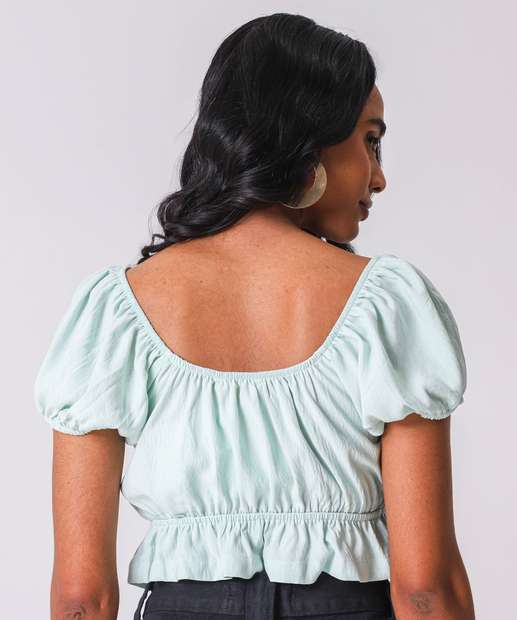 Blusa Cropped Feminina Fenda Amarração Marisa Verde