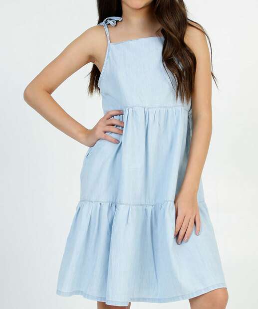 Vestido Juvenil Jeans Amarração Marisa Tam 10 a 16