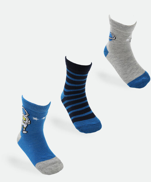 Image_Kit 3 Meias Infantil Estampa Astronauta Marisa Azul