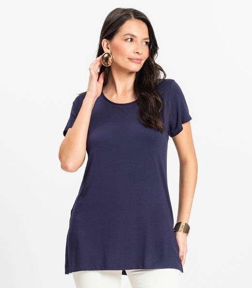 Blusa Básica Alongada Feminina Rovitex Azul