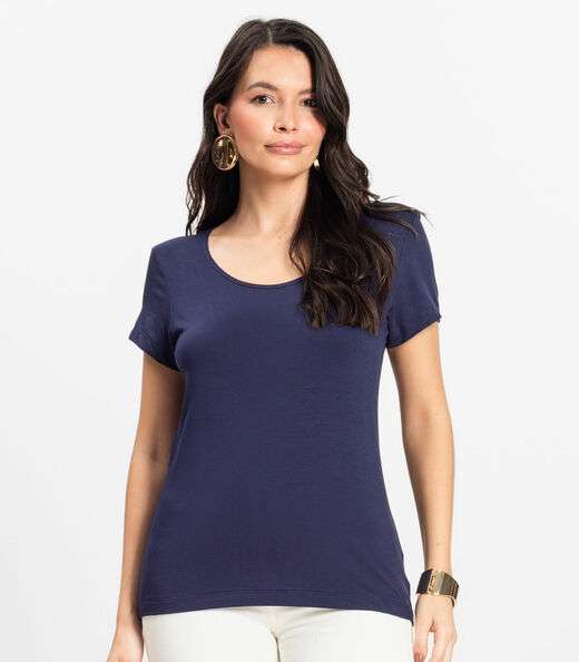 Blusa Feminina Viscotorcion Básica Rovitex Azul
