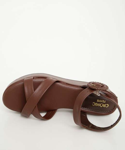 Sandália Flatform Feminina Fivela Tiras Marrom