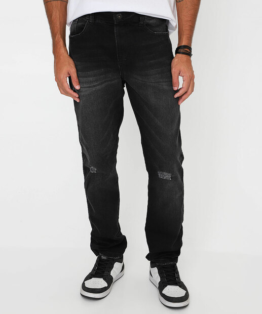 Calça Masculina Jeans Slim Bolsos Gangster Preto