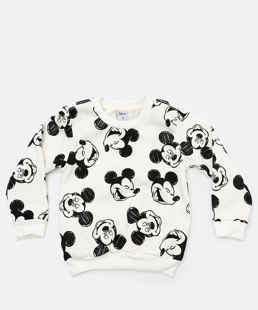 Conjunto Infantil Moletinho Mickey Tam 1 a 3 Off White
