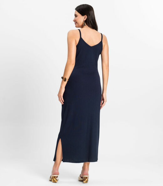 Vestido Midi em Ribana Canelada Rovitex Azul