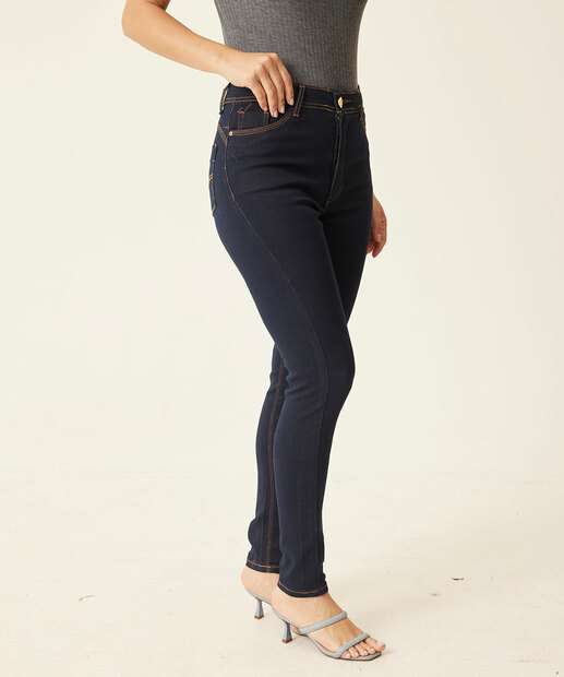 Calça Jeans Cigarrete Feminina Bolsos