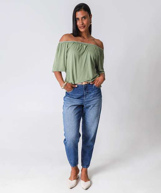 Blusa Feminina Ciganinha Manga Curta Marisa Verde