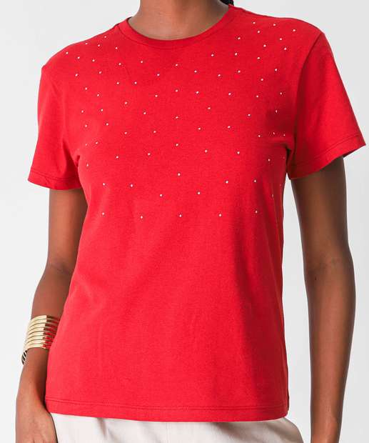 Camiseta Feminina Manga Curta com strass Marisa Vermelho