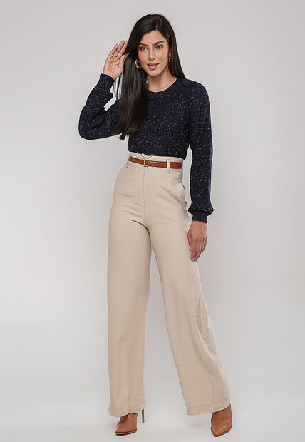 Blusa de Tricot em Fio Botonê Gola Redonda Marinho Salvatore