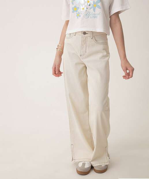 Calça Juvenil Sarja Wide Leg Marisa Tam 10 a 16 Off White