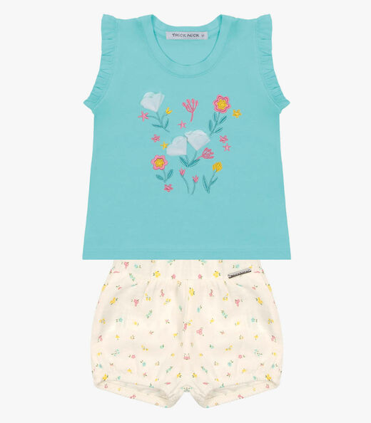 Conjunto Infantil Blusa Com Shorts Trick Nick Azul