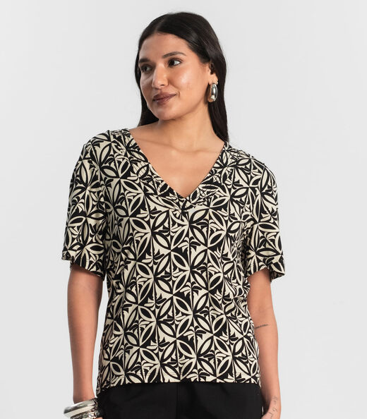 Blusa Feminina Estampada Godê Rovitex Preto