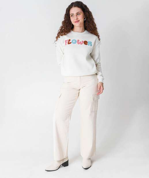 Blusão Feminino Moletom Flanelado Marisa Off White