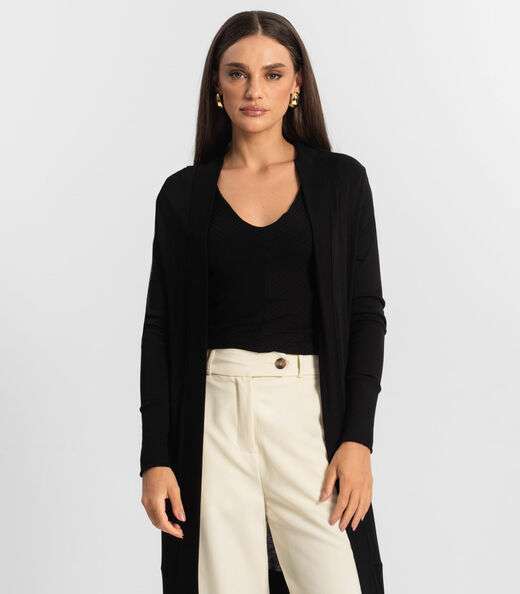 Cardigan Alongado Tricot Feminino Endless Preto
