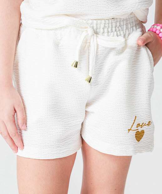 Short Infantil Textura Estampa Foil Marisa Tam 4 a 10 Off White