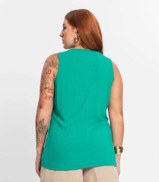Regata Plus Size Em Ribana Canelada Secret Glam Verde