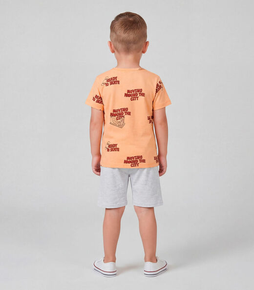 Conjunto Infantil Masculino Com Estampa Localizada Laranja