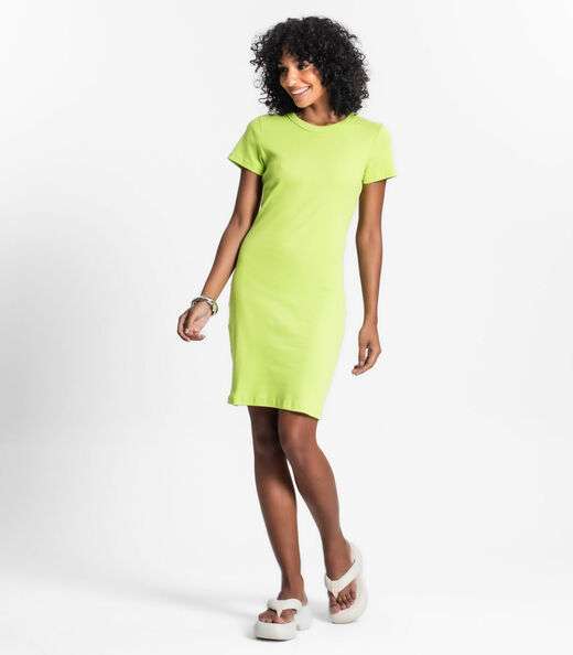 Vestido Acinturado Em Ribana Canelada Rovitex Verde