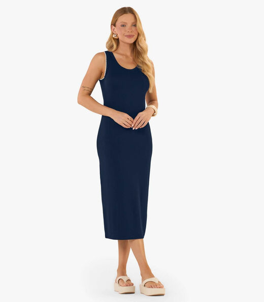Vestido Feminino Midi Molecotton Viscose Rovitex Azul