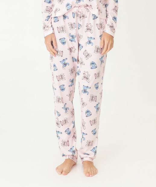 Pijama Feminino Estampa Stitch Manga Longa Disney