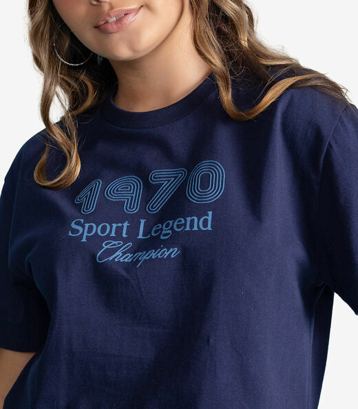T-Shirt Femina Cropped Meia Malha Estampa Minty Azul