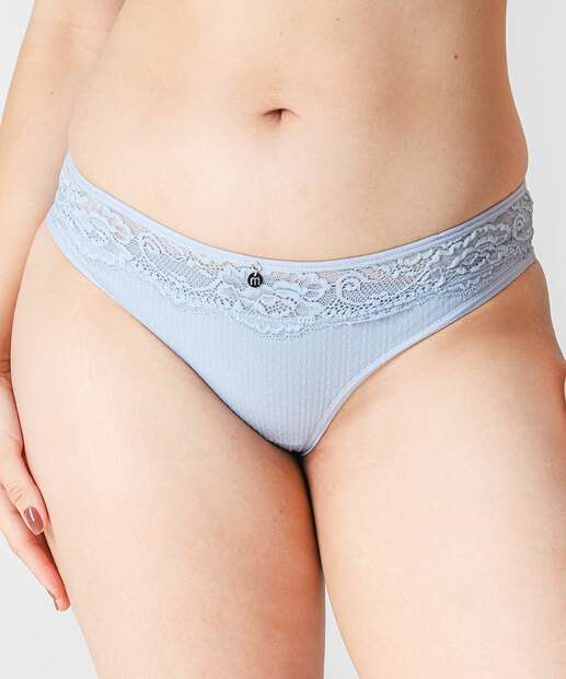 Calcinha Biquíni Textura Recorte Renda Marisa Azul