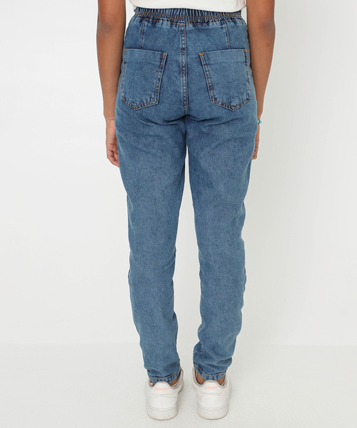 Calça Juvenil Jeans Jogger Bolsos Tam 10 a 16 Azul