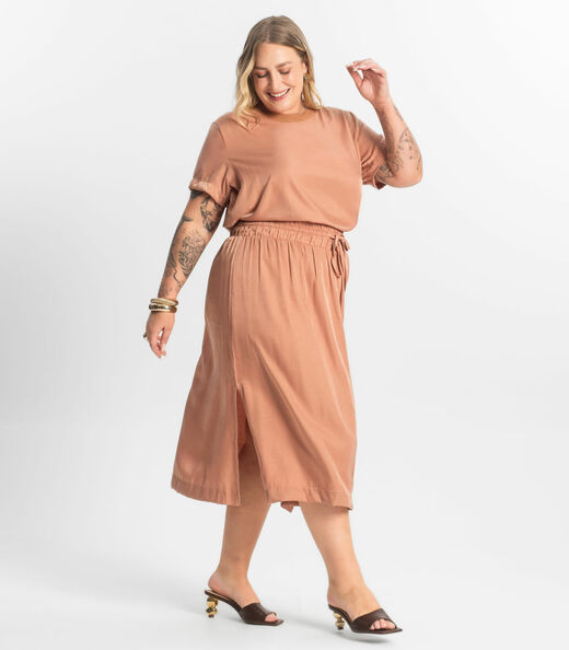 Saia Midi Plus Size Secret Glam Marrom