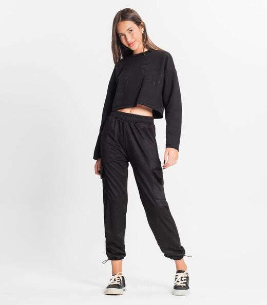 Blusão Juvenil Feminino Em Moletom Minty Preto