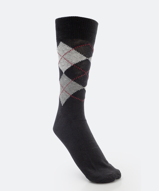 Image_Meia Masculina Cano Longo Estampa Argyle MR Preta