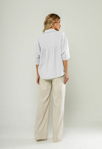 Blusa Ampla Manga Curta E Decote V Branco Salvatore