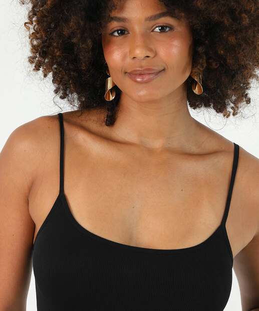 Blusa Regata Feminina Canelada Sem Costura Marisa Preto