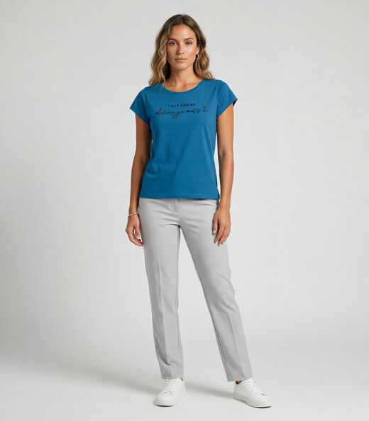 Blusa Feminina Meia Malha Com Estampa Infinita Cor Azul