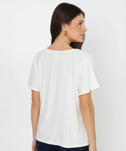 Blusa Feminina Pregas Manga Curta Marisa Off White