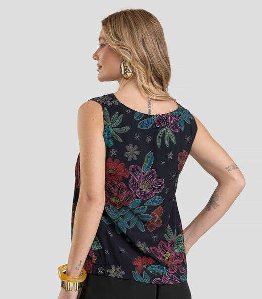 Regata Feminina em Tecido Estampado Dianna Preto