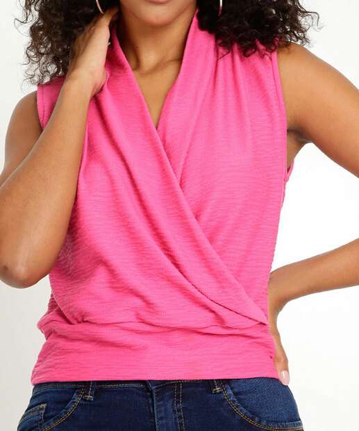 Blusa Regata Feminina Transpassada Textura Marisa