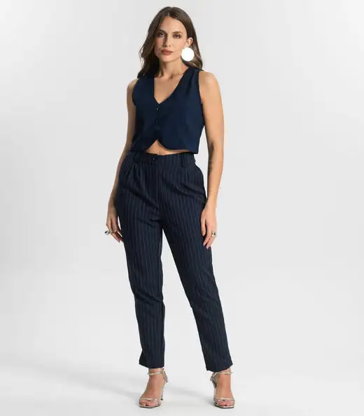 Colete Feminino Em Alfaiataria Style Box Azul