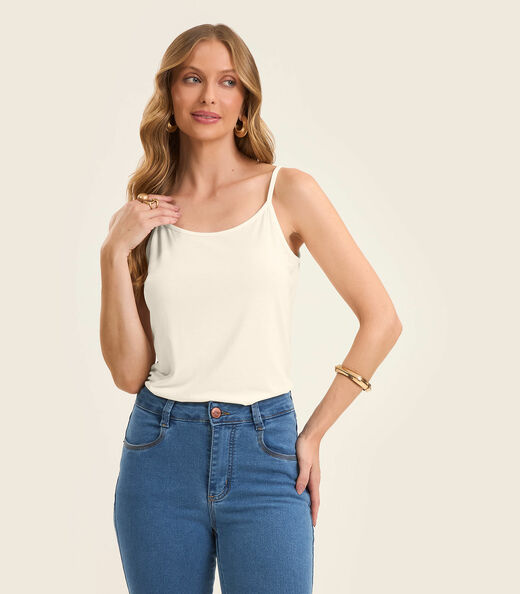 Blusa de Alça Feminina Viscotorcion Básica Rovitex Bege