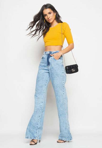 Image_Calça Wide Leg Jeans Marmorizado Jeans Claro Salvatore Fashion