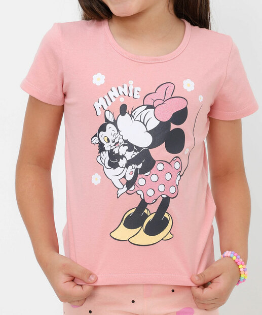 Blusa Infantil Manga Curta Minnie Disney Tam 4 a 10 Rosa