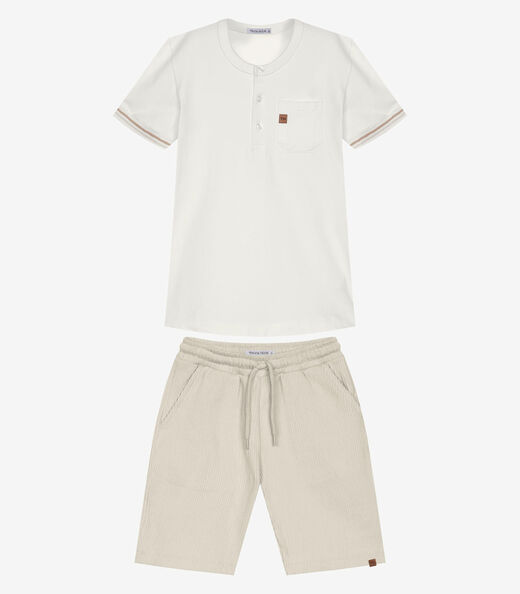 Conjunto Infantil Camiseta Com Bermuda Trick Nick Bege