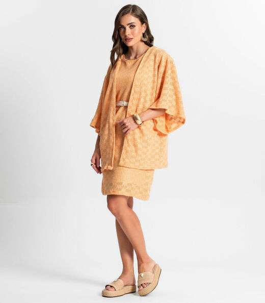 Kimono Feminino Em Tricot Endless Laranja