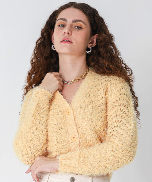 Image_Cardigan Feminino Cropped Marisa Amarelo