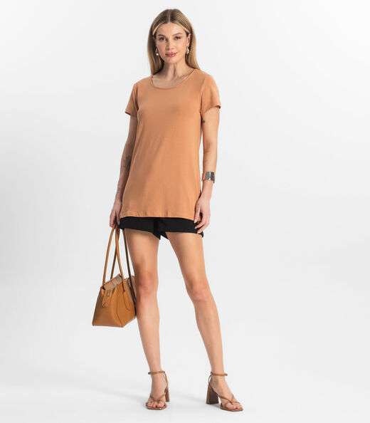 Blusa Básica Alongada Feminina Rovitex Marrom