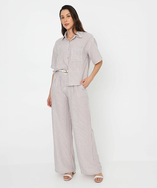 Image_Calça Wide Leg Feminina Alfaiataria Listrada Marisa Off White